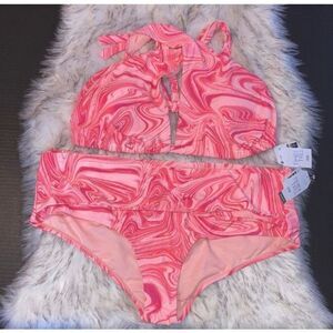 Women's Plus Mid-Rise Retro Twist Front Swimsuit Bathing Suit Size 2X